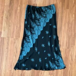 Express Black and Blue Maxi Skirt, 100% Silk, Size Large